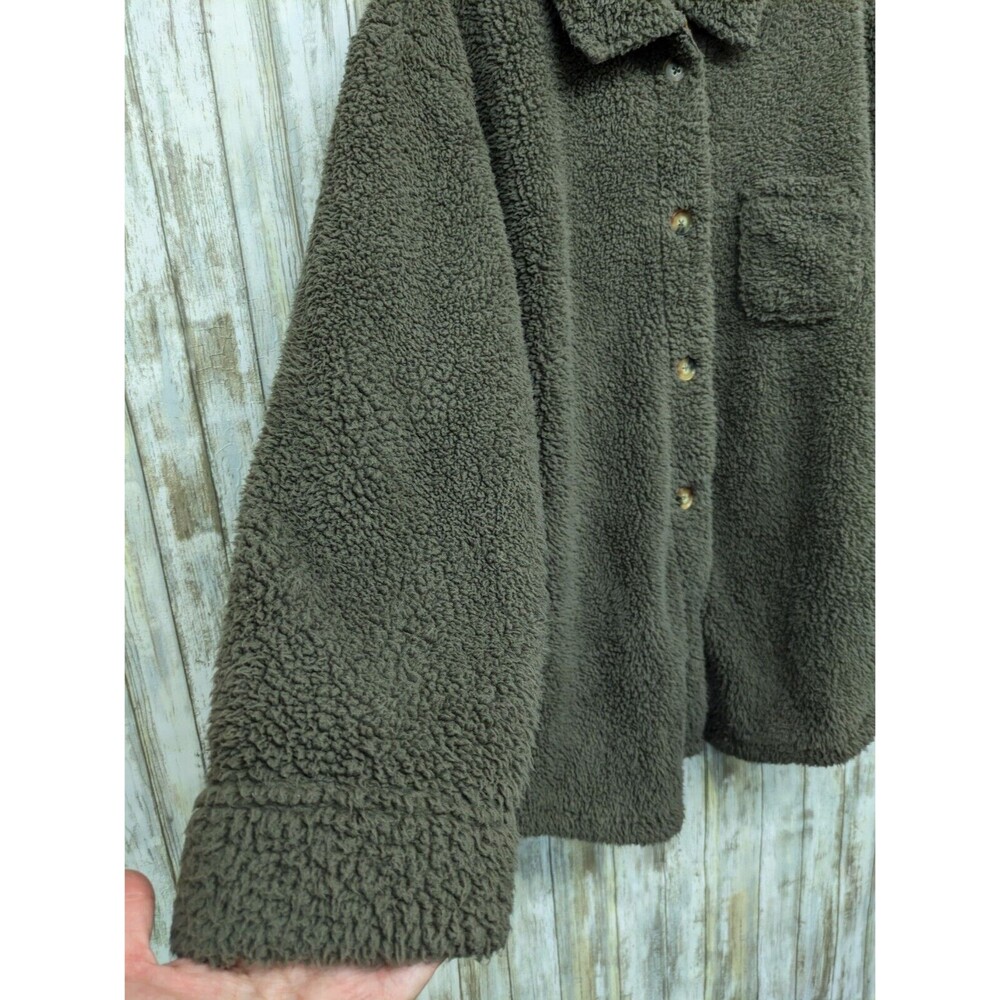 Koolaburra by UGG Brushed Back Sherpa Cozy Shacket Shirt Jacket Olive Green 1X - Picture 3 of 9